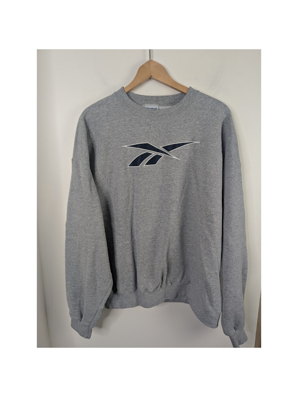 Vintage Reebok Size Large Crewneck Sweatshirt Gray Navy Blue Crew Neck
